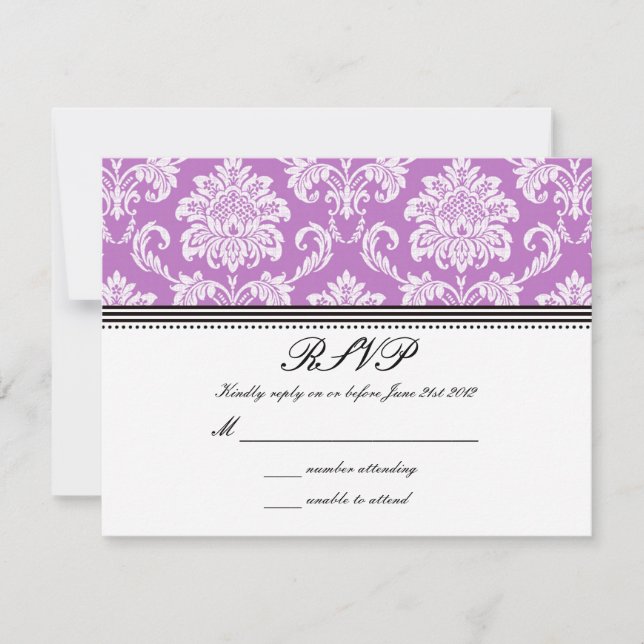 Lila Damask Wedding OSA Kort (Framsida)