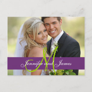 Lila Damask Wedding Photo Tack Postcard Vykort