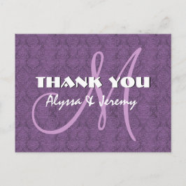 Lila Damask Wedding Tack Monogram N802 Vykort