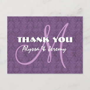 Lila Damask Wedding Tack Monogram N802 Vykort