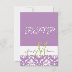 Lila Damaskmonogram Foto Bröllops RSVP OSA Kort