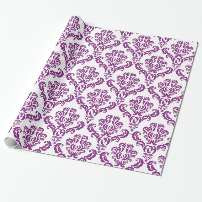 Lila Damaskmönster Presentpapper (Utrullad)