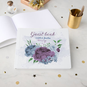 Lila Dammblått blommigt bröllop Gästböcker