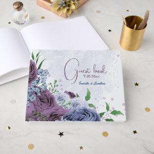 Lila Dammblått blommigt bröllop Gästböcker