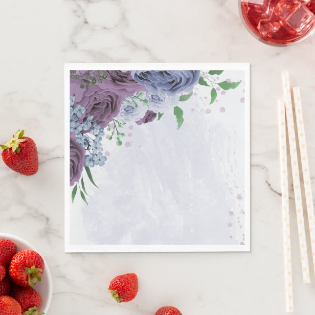 Lila Dammblått blommigt bröllop Pappersservett (Insitu)