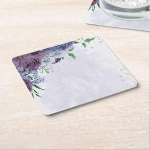 Lila Dammblått blommigt bröllop Underlägg Papper Kvadrat