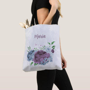 Lila dammblått blommigt tygkasse