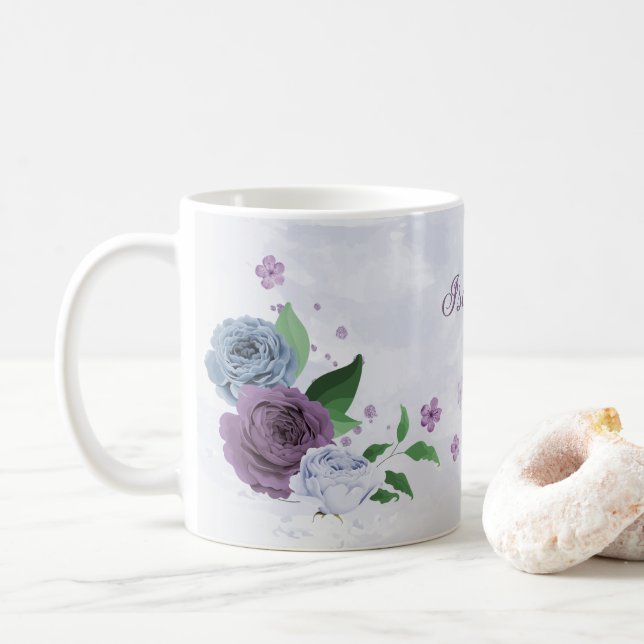 Lila dammig blå blommig  kaffemugg (Med munk)