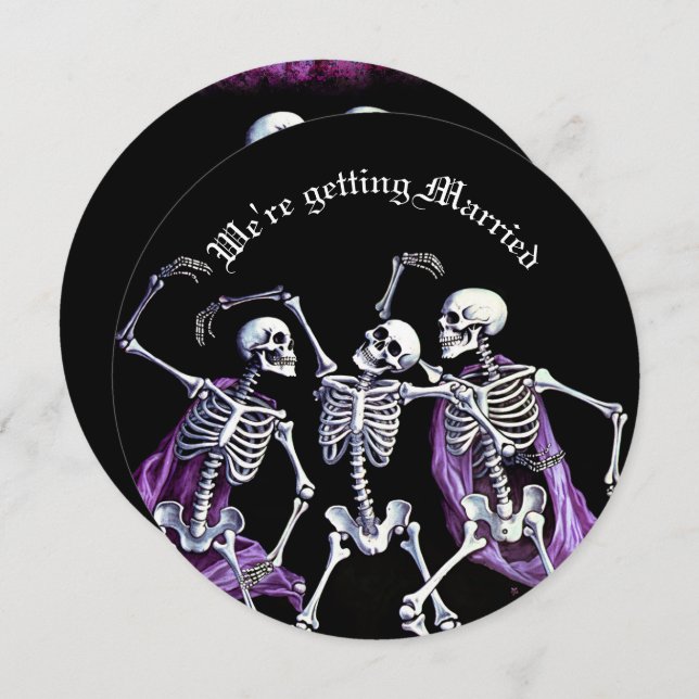 Lila Dancing Skeletons Gothic Spara datum Julkort (Fram/baksida)