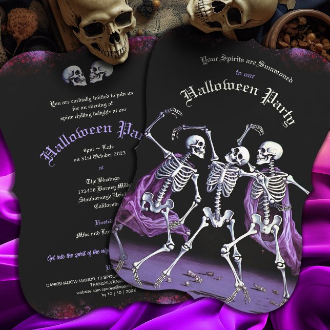 Lila Dansande Skelett Halloween (If you love Gothic Purple things this is the invitation for you. perfect for Adult Halloween Parties)