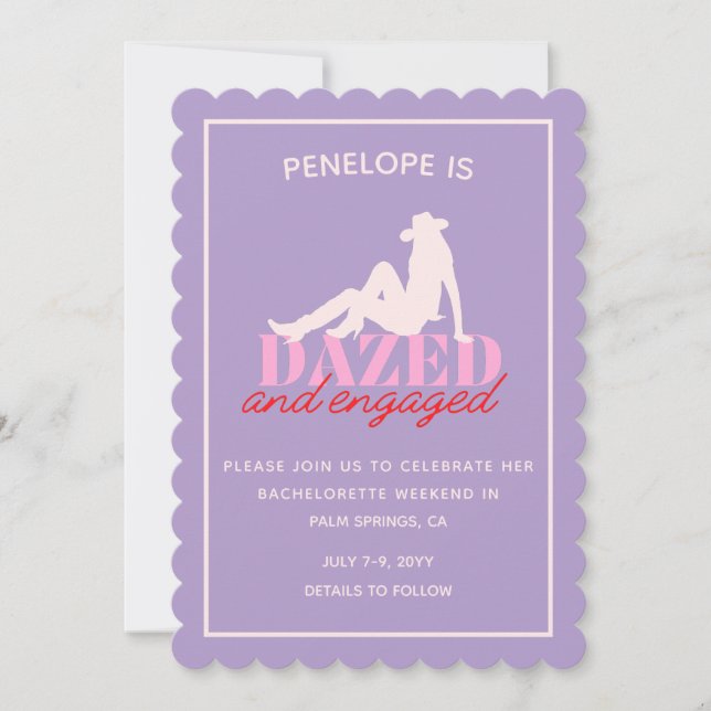 Lila Dazed & Engaged Bachelorette-inbjudan Inbjudningar (Framsida)