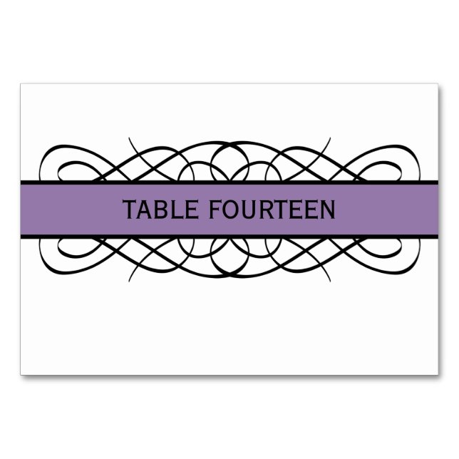 Lila Deco Flourish Bord Card Bordsnummer (Framsidan)