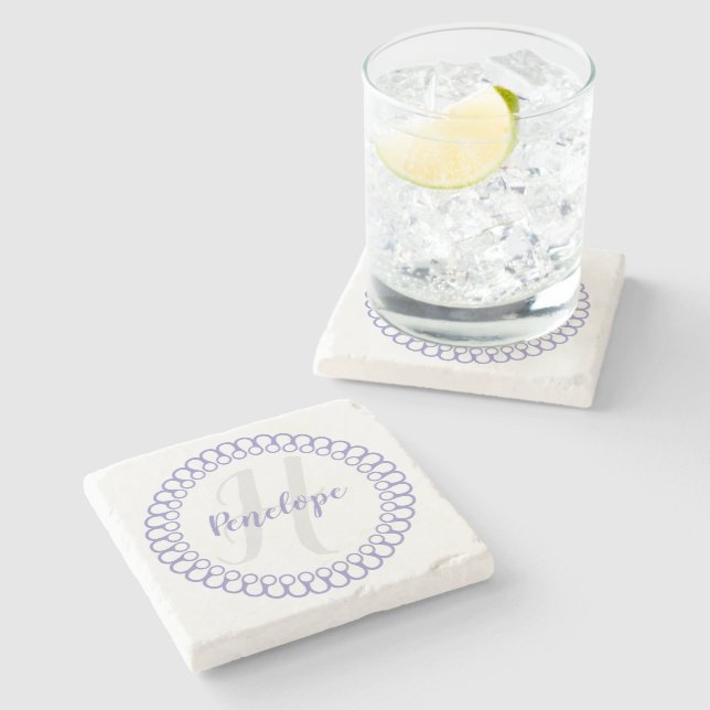 Lila Decorative Circle Monogram Underlägg (Sidan)