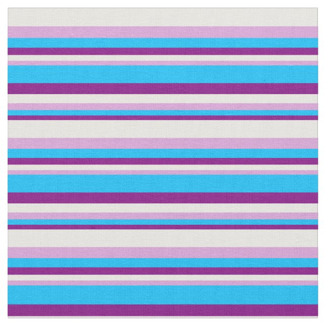 Lila, Deep Himlar Blue, Plum & White Färgad Linjer Tyg (Närbild)