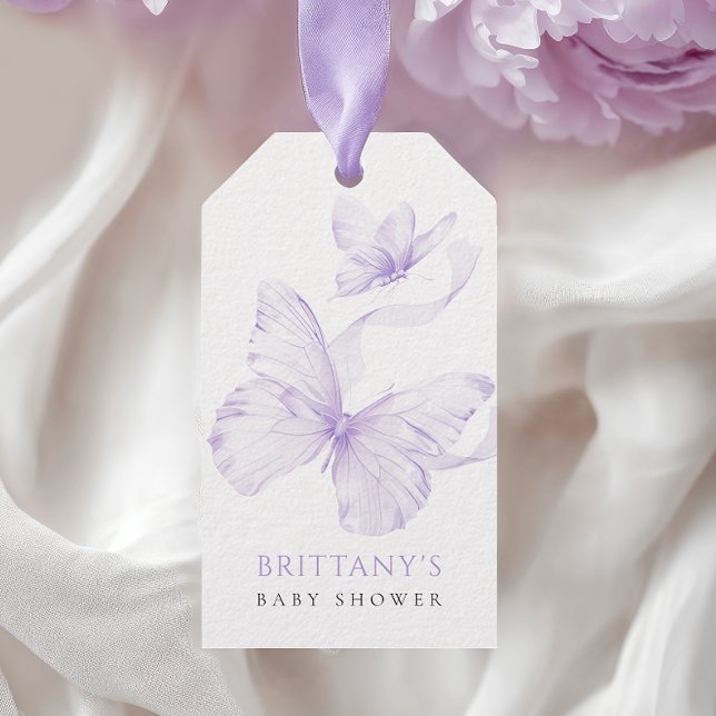 Lila Delikat Butterfly Baby Shower Presentetikett (Skapare uppladdad)
