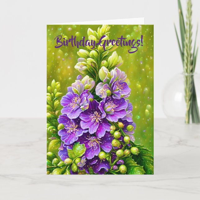 Lila Delphinium Flower Art Birthday Card Kort (Framsida)