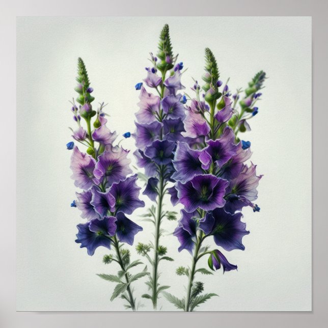 Lila Delphinium Flower Art Print Poster (Framsidan)