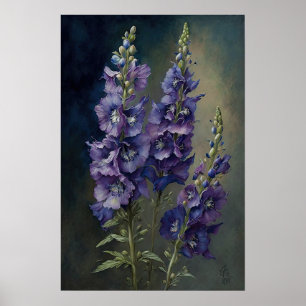 Lila Delphinium Flower Art Print Poster