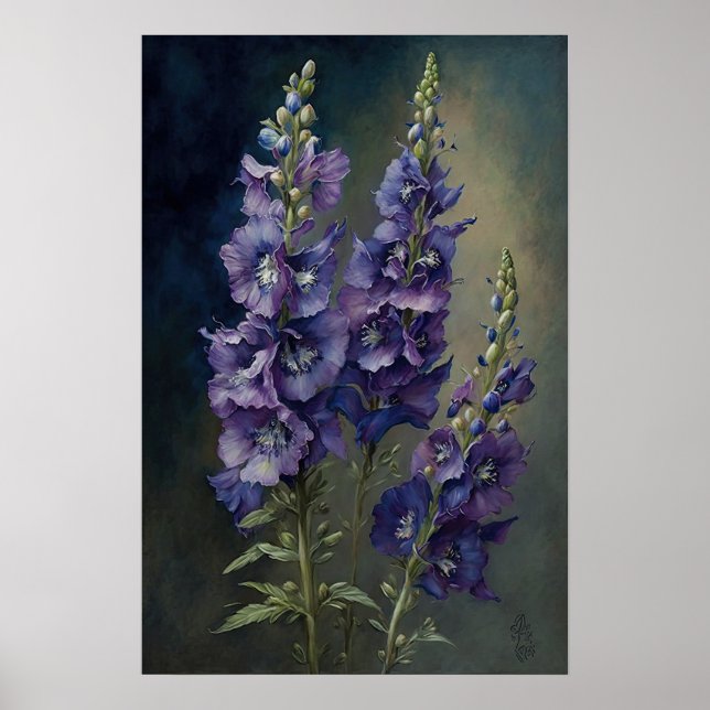 Lila Delphinium Flower Art Print Poster (Framsidan)