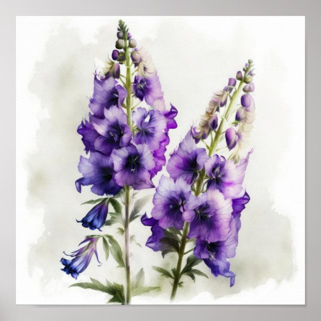 Lila Delphinium Flower Art Print Poster (Framsidan)