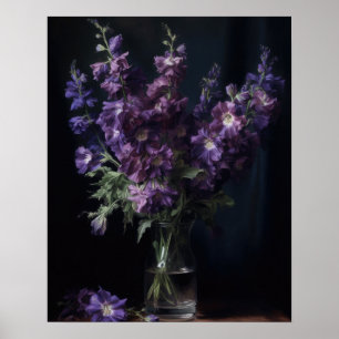 Lila Delphinium Flowers Art Skriv ut Poster