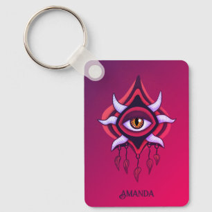 Lila Demon Öga - Gothic Occult Art Namn Nyckelring