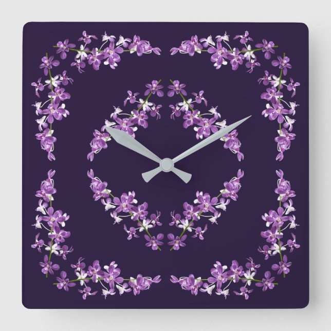 Lila Dendrobium Orchids Motif Fyrkantig Klocka (Framsida)