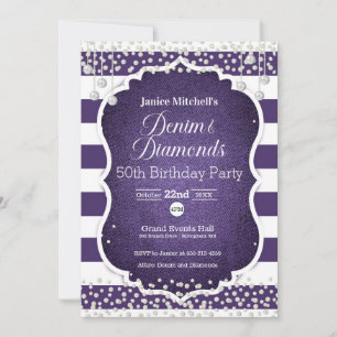 Lila Denim och Diamonds Birthday-inbjudan Kort