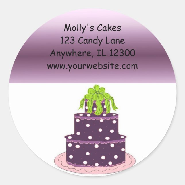Lila Designer Cake Business Runt Klistermärke (Framsida)