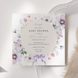 Lila Det är en Blommigt Bow Baby Shower Inbjudningar