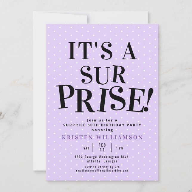 Lila Det är en överraskning 50:e födelsedagen Inbjudningar (Framsida)