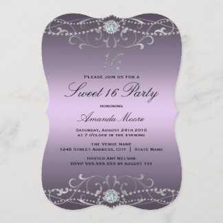 Lila Diamant Damask Söt 16 Inbjudan