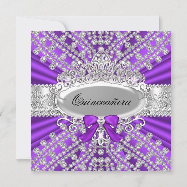Lila Diamant & Tiara Quinceañera Inbjudan (Framsida)