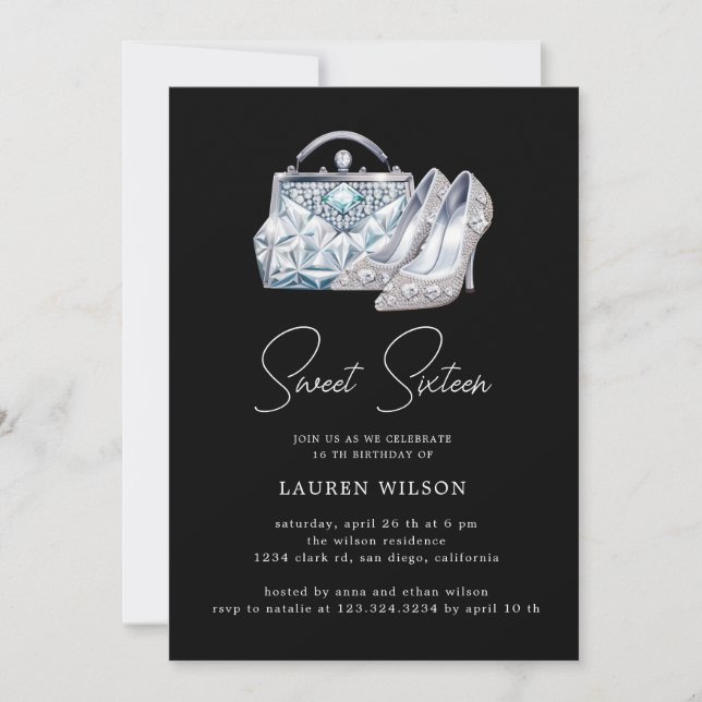 lila diamanter glitter sweet sixteen födelsedag inbjudningar (Framsida)