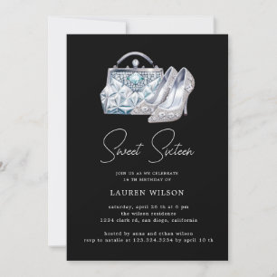 lila diamanter glitter sweet sixteen födelsedag inbjudningar