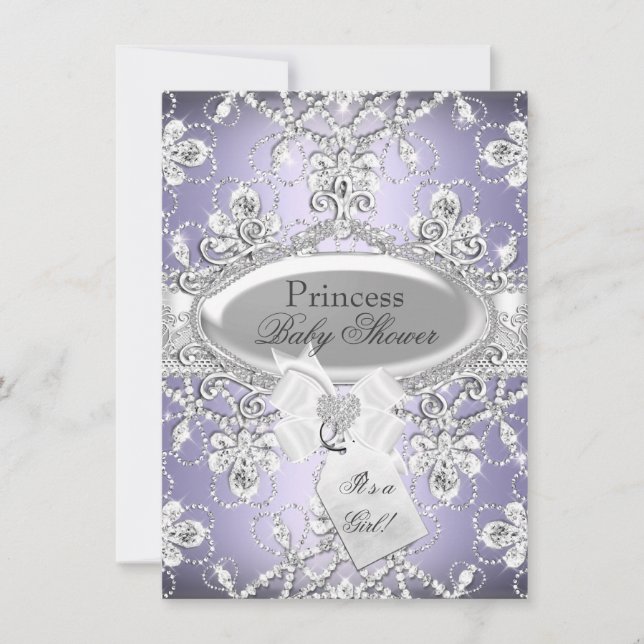 Lila diamanttiara prinsessa baby shower inbjudan (Framsida)