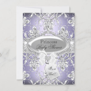 Lila diamanttiara prinsessa baby shower inbjudan