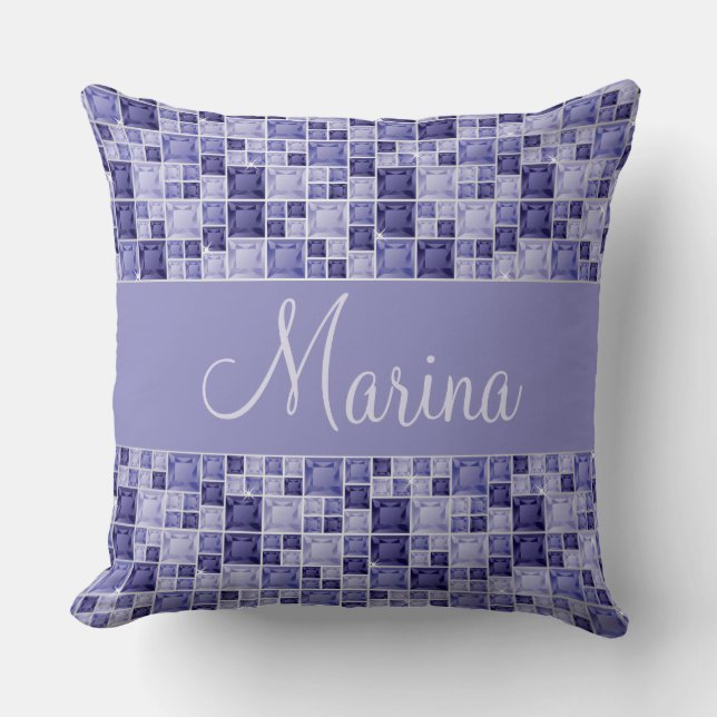 Lila Diamond Anpassade Namn Jewel Gem Bling Kudde (Framsida)