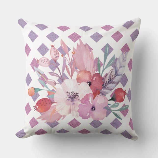 Lila Diamond Blommigt Reversible Pillow Kudde (Framsida)