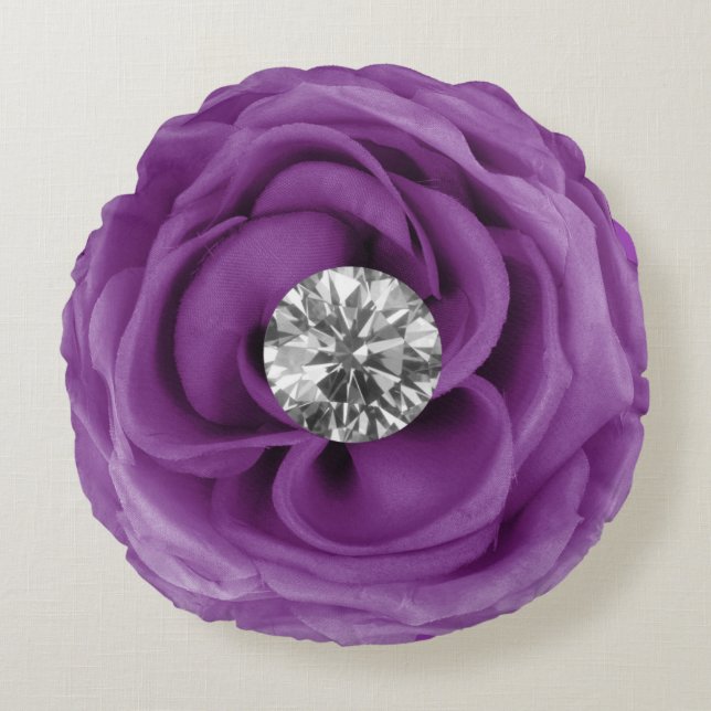 Lila Diamond Flower Rund Kudde (Framsidan)