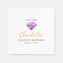 Lila Diamond Gem Birthday Papper Napkins Pappersservett