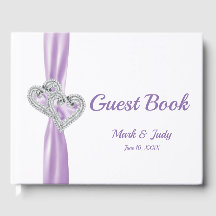 Lila Diamond Hearts Bröllop Guestbook
