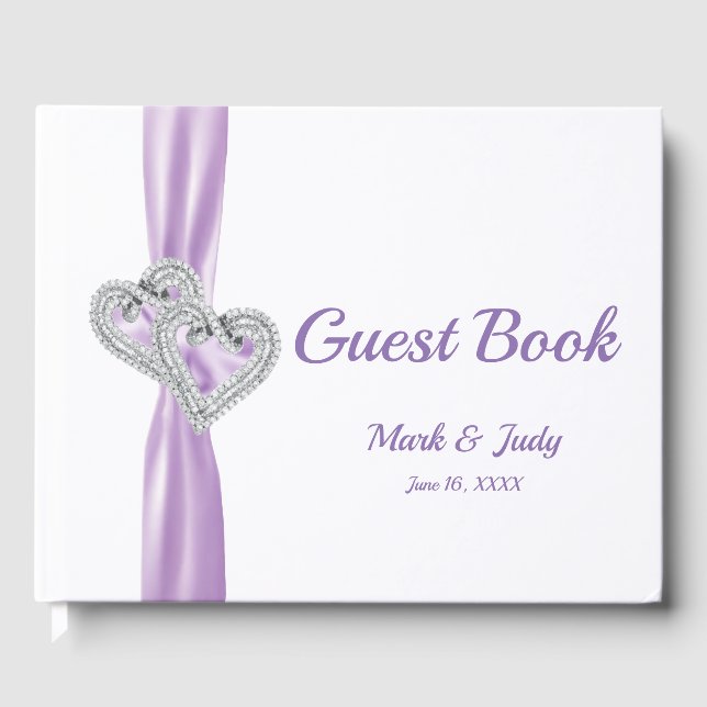 Lila Diamond Hearts Bröllop Guestbook Gästböcker (Framsida)