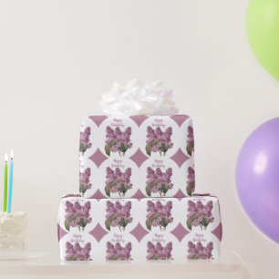 Lila Diamond Print med Lilac Flowers Birthday Presentpapper