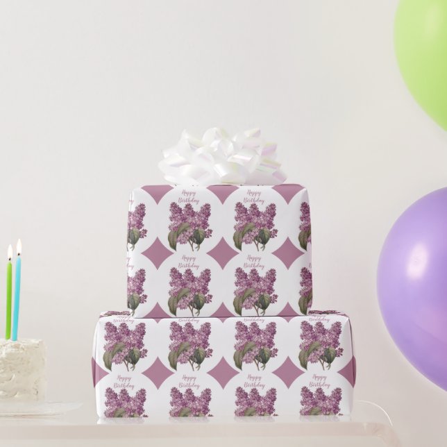 Lila Diamond Print med Lilac Flowers Birthday Presentpapper (Festgåvor)