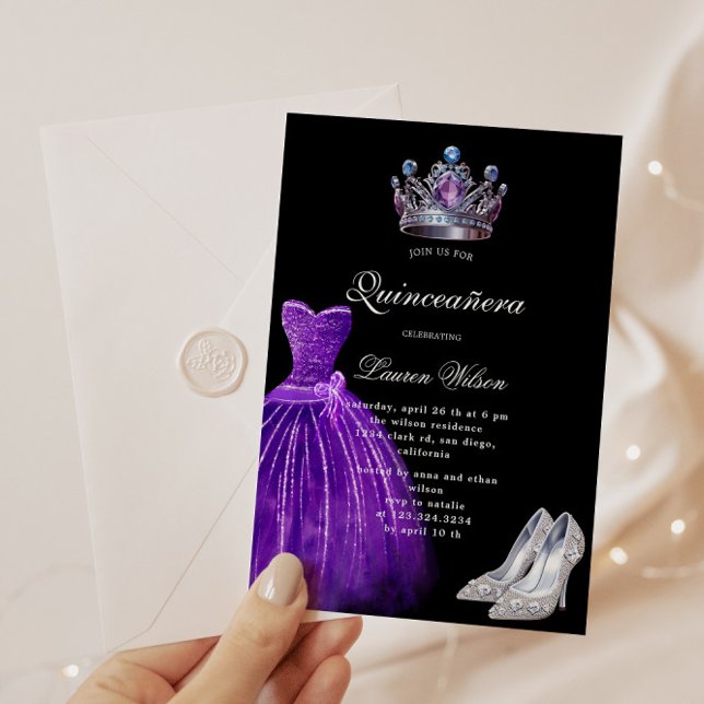Lila Diamond Queen Exklusiv Quinceañera Inbjudningar (Skapare uppladdad)