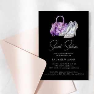 Lila Diamonds Glitter Sweet sixteen födelsedag Inbjudningar