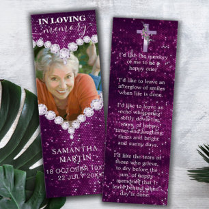 Lila Diamonds Photo Memorial Funeral Bookmark Litet Visitkort