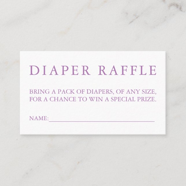 Lila Diaper Raffle Card Visitkort (Framsida)