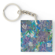 Lila Dimma Blommigt Acrylic Square Keychain